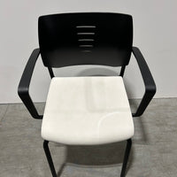 SITONIT Focus Side Chair White Leather Seat Wood Back Fixed Arms