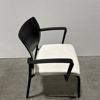 SITONIT Focus Side Chair White Leather Seat Wood Back Fixed Arms