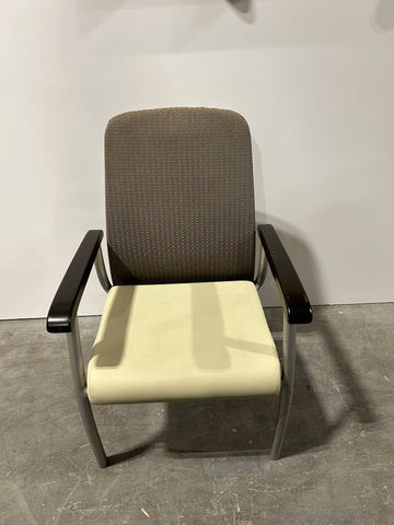 Spec Midway Chair Biege Wooden Arms Leather Seat