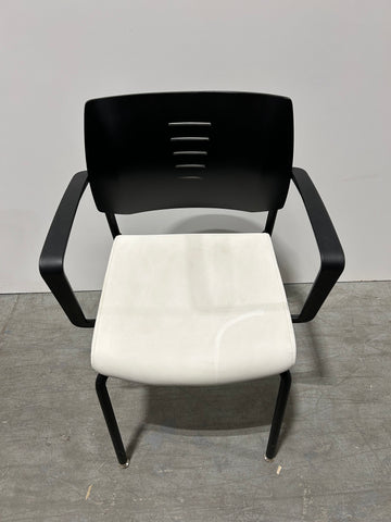 SITONIT Focus Side Chair White Leather Seat Wood Back Fixed Arms